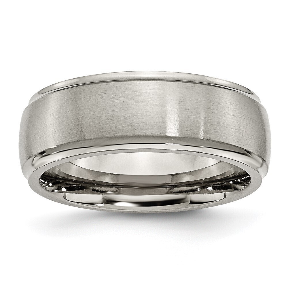Kazi Luxury Titanium Brushed Center 8mm Ridged Edge Band